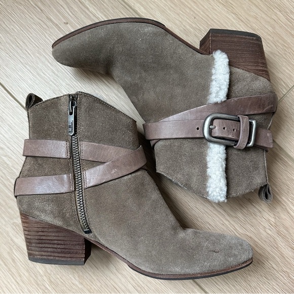 Belle Sigerson Morrison Laica Suede Shearling Fur Buckle Boot Taupe Brown 6.5 - Picture 3 of 10